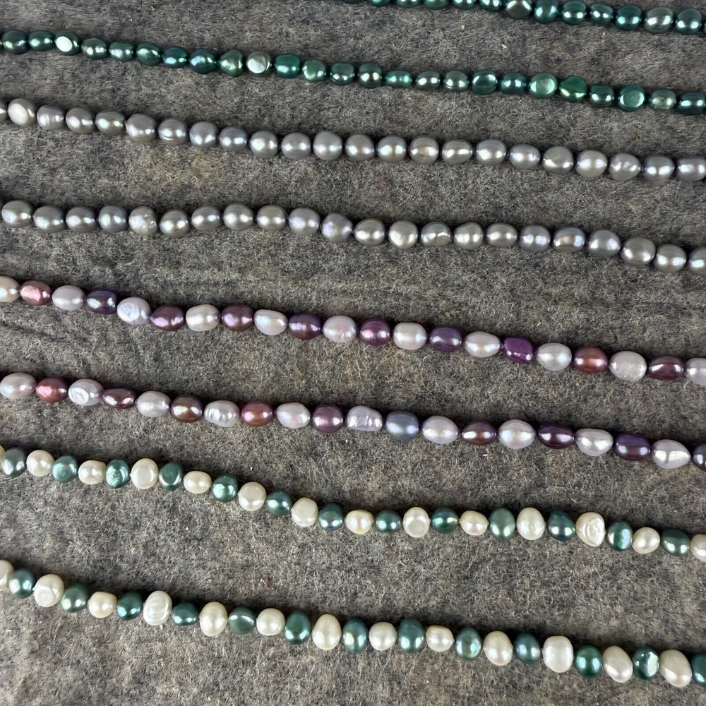 Lot of 4 long Freshwater Pearl Jewel Tone Beads Necklaces Silver Green‎ Purple - Picture 4 of 7